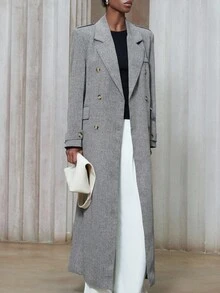 Aveloria Modichic 女式人字纹长款开衫外套，常规版型，秋冬 - 灰色 - 查看 5