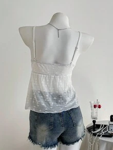 Comfortcana 女士优雅浪漫白色刺绣吊带背心