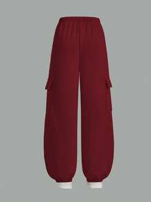 SHEIN ChillGRL 3 pièces/Set sweat-shirt à capuche imprimé lettre décontracté et ample, Débardeur en tricot, et Pantalon cargo en tricot vert pour adolescentes, convient pour le printemps, l'automne et l'hiver - Rouge foncé - Voir 7