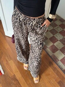 Flirla Women's Basic Leopard Print Casual Pants For Everyday Wear - Multicolor - View 5