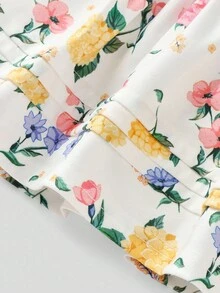 Joliand Joliand 2 件女婴优雅花卉印花背心上衣和黄色短裤套装，适合日常、居家、户外、海滩和夏季 - 彩色 - 查看 5