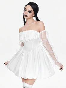 ROMWE Kawaii 万圣节狂欢节复古女式角色扮演迷你连衣裙，服装 - 黑色 - 查看 4