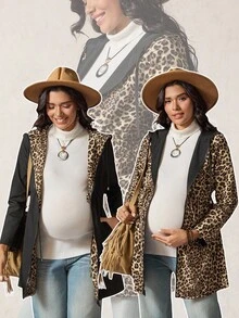 Boho Mama Pregnant Women's Leopard Print Reversible Zip-Up Hoodie Casual Jacket - Multicolor - View 5
