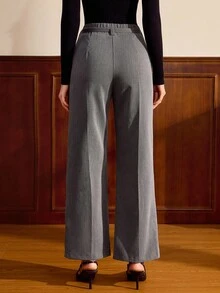 Vintamour Vintage elegante graue Damenhose mit Taschen und Gürtel, lässige Anzughose für Arbeit und Büro, Herbst, Winter, Weihnachtsferien, elegante Herbsthose - Grau - Übersicht 5
