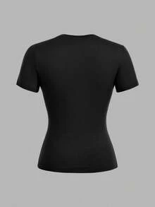 SHEIN EZwear 2pcs Casual Minimalist Black & Navy Blue Short Sleeve Crew Neck Basic T-Shirts With Pony Print, Suitable For Spring/Summer - Multicolor - View 6