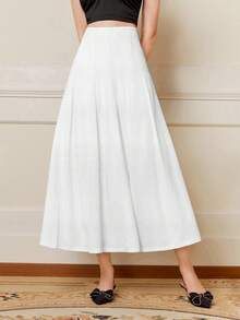 SHEIN MOD 休闲简约学院风泡泡皱面料女式宽松A字裙，适合秋冬季、返校季、学院风 - 彩色 - 查看 5