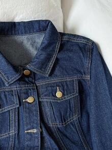 GlowEve 女士休闲宽松单排扣长袖牛仔夹克秋季 - 藍色 - 查看 3