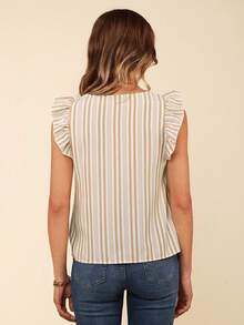 Coeurva 條紋圖案荷葉邊方領襯衫 - 杏色 - 查看 3