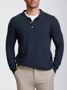 Airaco Men's Casual Solid Color Button-Up Cardigan Sweater - Navy Blue - View 5