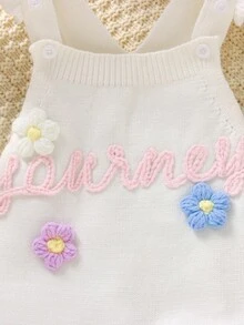 SHEIN Baby Mädchen Lässiger, stylischer, süßer rosa Jumpsuit mit floraler Stickerei, weich & bequem, geeignet für Alltag, Outdoor, Reisen, Urlaub, Zuhause, Kinderbetreuung, Herbst/Winter, Weihnachten, Schule, Party, vielseitig einsetzbar