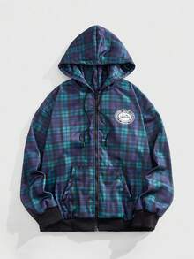 ROMWE MEN Prep Felpa con cappuccio a maniche lunghe stile college a quadri da uomo, autunno inverno