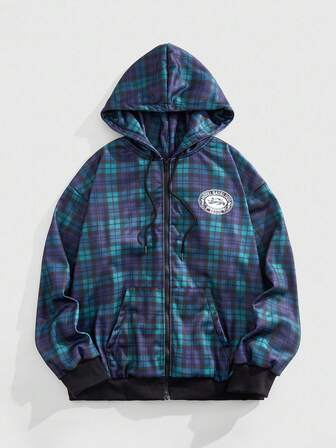 Prep Herren karierter Collegestyle Langarm Kapuzenpullover, Herbst Winter