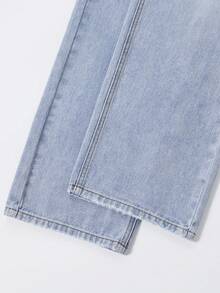 SHEIN Quần jean ống đứng dáng rộng, cạp chun, năm túi, phong cách đường phố cổ điển, năng động, thời trang thiết yếu quanh năm cho bé gái tuổi teen - Rửa nhẹ - Xem 4