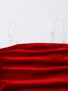 SHEIN 女童拼色彼得潘领格子拼接学院风长袖 A 字裙，天鹅绒蝴蝶结细节，女童优雅天鹅绒 V 领长袖 A 字裙 + 包，圣诞节和派对装，秋冬，甜美时尚、可爱、舒适、百搭 - 紅色 - 查看 3