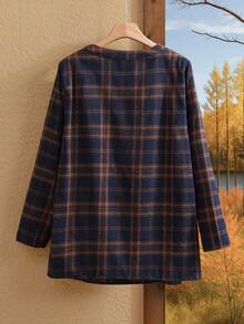 Rusticease Plus Size Women's Plaid Printed Simple Daily Long Sleeve Shirt,Spring/Summer/Vacation - Multicolor - View 2