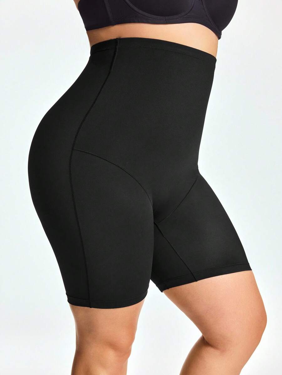 SHAPORA Pantalones cortos moldeadores de unicolor de talla grande para mujer - Negro - Ver 1