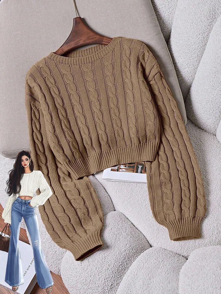 Franclia 女士纯色圆领蝙蝠袖休闲针织毛衣，秋冬，长袖上衣