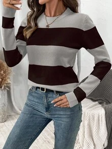 EMERY ROSE 时尚优雅高端毛衣，女士长袖宽松针织套头衫，秋冬 - 彩色 - 查看 4