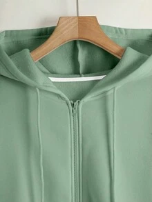INAWLY Women's Fashionable Versatile Solid Color Drop Shoulder Long Sleeve Zip Up Sweatshirt, Autumn - Green - View 4