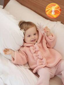 SHEIN 女婴6个月-3岁纽扣外套休闲长袖秋季保暖加厚外套 - 粉色 - 查看 2