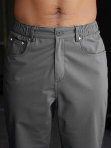 Manfinity Homme Men Solid Color Zipper Pocket Casual Straight Leg Pants, Fall - Dark Grey - View 6