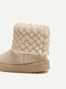 Cozy Pixies 1 双女婴米色仿皮草平底舒适保暖内衬高帮靴，适合冬季日常穿着 - 米色 - 查看 6