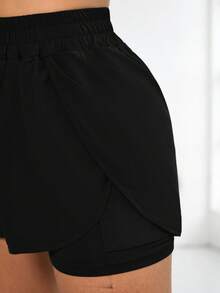 Eassivo Eassivo 女式纯色二合一休闲运动短裤（带口袋） - 黑色 - 查看 7