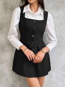 SHEIN Unity Nuevo vestido elegante sin mangas de alta gama con estilo retro francés para otoño - Negro - Ver 6