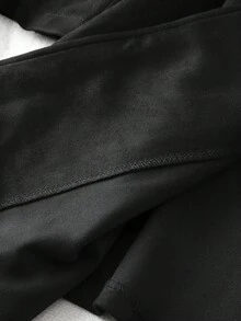 Franclia 女式优雅仿麂皮抽绳领长袖夹克，秋冬 - 黑色 - 查看 6