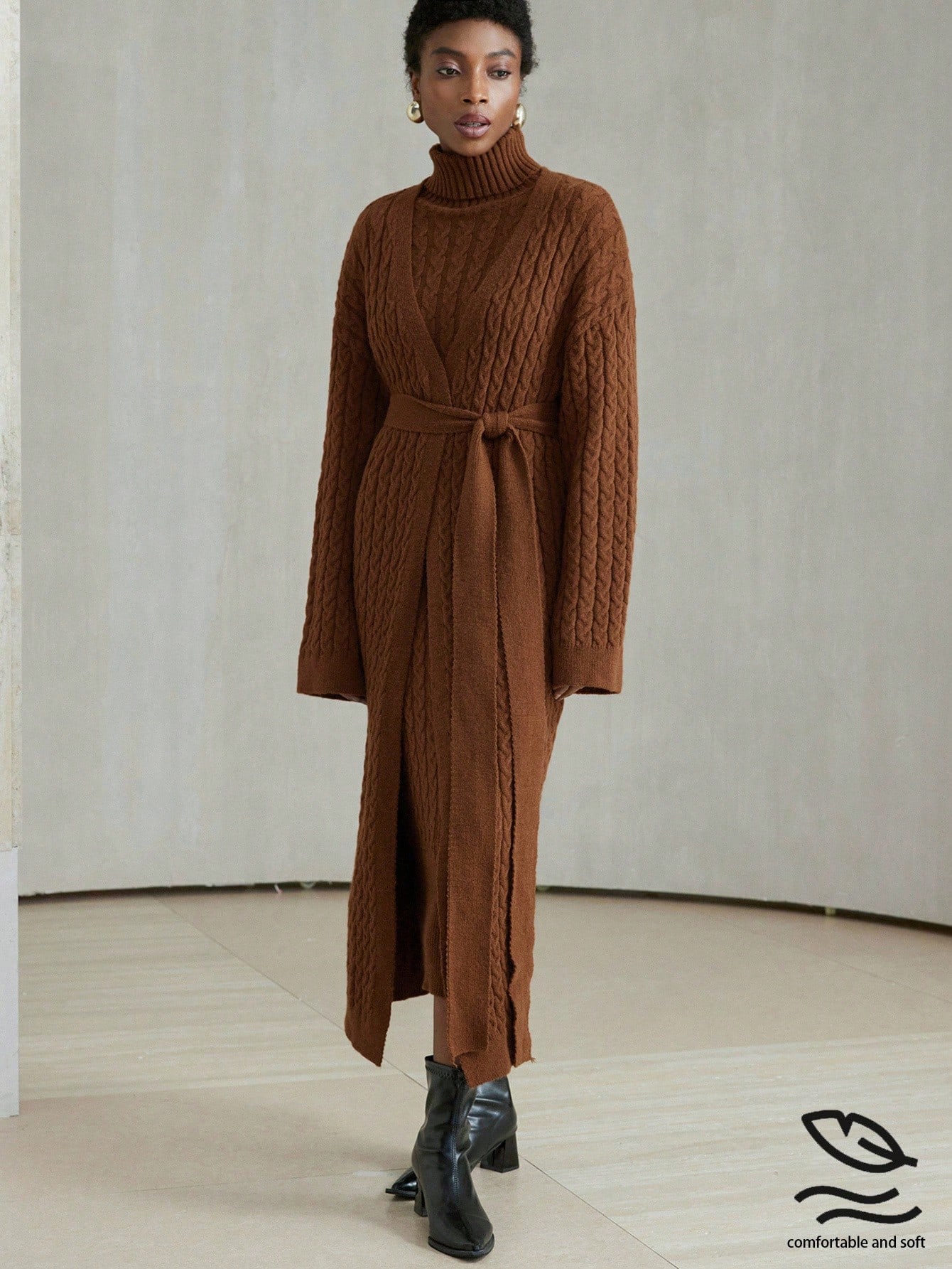 Aveloria Modichic فستان كنزة صوفية طويلة مجموعة بن...