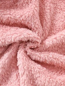 SHEIN 女婴可爱熊耳朵羊毛两件套，柔软温暖的秋冬连帽服装 - 粉色 - 查看 4