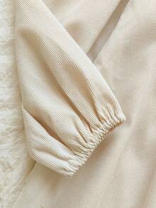 Vintaside Kids 女童秋季灯芯绒连衣裙，荷叶边领，花卉刺绣，时尚优雅，适合郊游、度假、旅行、露营、聚会、生日等场合 - 杏色 - 查看 8