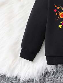 Baby Boy Casual Cool Gaming Console Graphic Crew Neck Sweatshirt And Pants Sports Outfit, Lightweight & Comfortable, Ideal For Autumn/Winter, Fashionable Leisure Wear For Parties, Outdoor Picnics, Street Photography, Campus, Festivals, Gifts Fall - Black - View 4