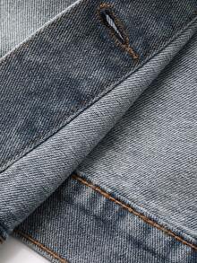 DAZY 女式撞色领休闲牛仔夹克，秋季 - 藍色 - 查看 7