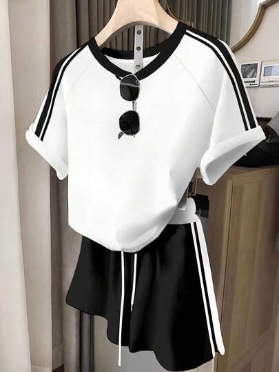INAWLY Set de top de manga corta y shorts de estilo minimalista y casual para deportes al aire libre, ideal para el regreso a la escuela/inicio de temporada escolar