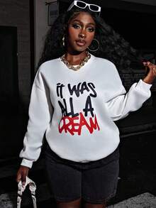 Rovax Women's Slogan Printed Sweatshirt IT WAS ALL A DREAM,Ladies Spring/Fall Casual Wrist-Length Sleeve Round Neck Loose Regular White Drop Shoulder Pullovers Women Hoodies Graduation,Back To School Outfits,Graduation,Teacher Outfits For Women,Back To School - White - View 7