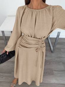 Siren Gaze Váy dài thắt eo thời trang thường ngày dành cho nữ - Màu Khaki - Xem 5