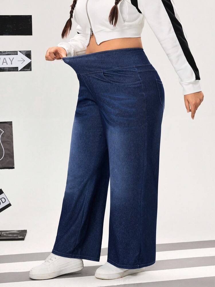 Flexra Jeans casuales de talla grande para mujer, pierna recta y holgada - Azul - Añade 5