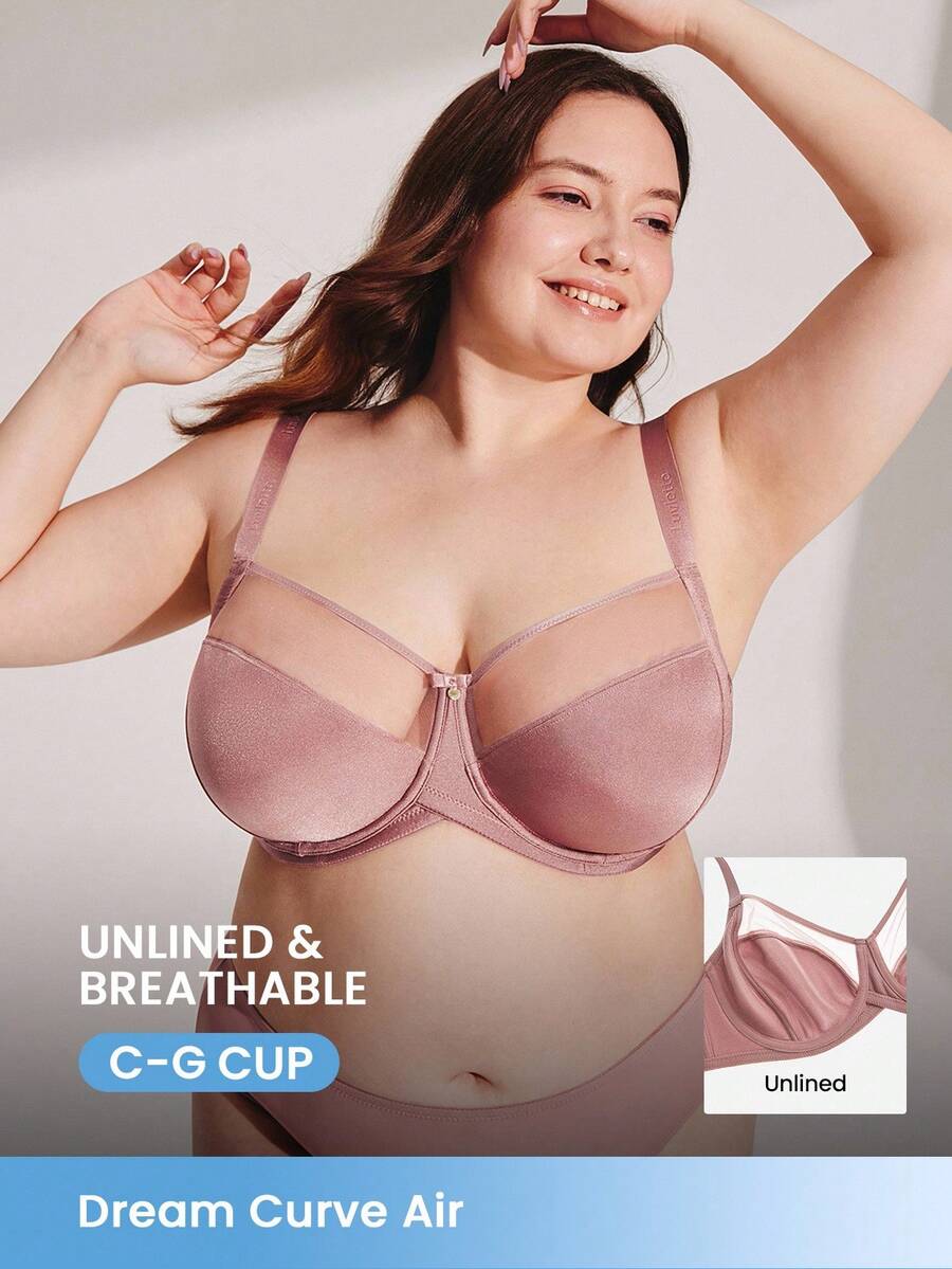 LUVLETTE Plus Unlined Full Coverage Side Support Brown Mesh Sheer Basic Breezy Comfort Minimizer Bra - Redwood - View 1