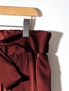 GlowEve CURVE 优雅时尚大码女式蝴蝶结装饰泡泡裙 - 酒紅色 - 查看 5