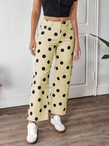 EMERY ROSE Quần jean ống rộng túi chéo chấm bi thường ngày dành cho nữ - Màu Khaki - Xem 4