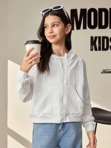 Tween Girls Casual Zip Pocket Hoodie Jacket Fall Winter - White - View 4