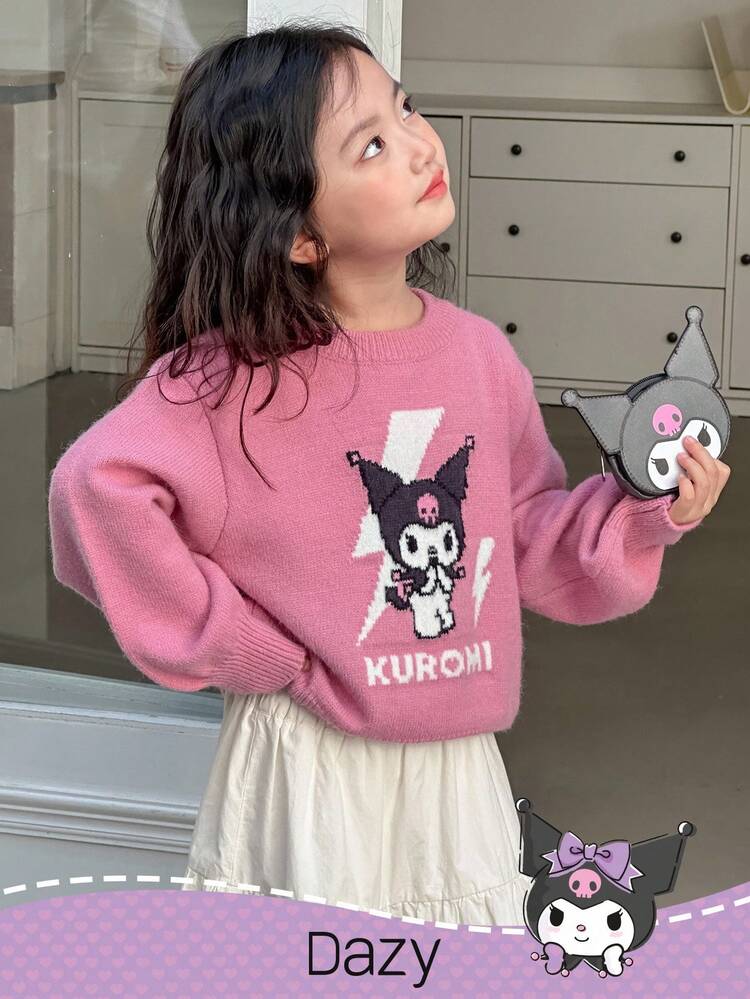HELLO KITTY AND FRIENDS | SHEIN DAZY 少女卡通图案圆领毛衣 - 粉色 - 查看 6