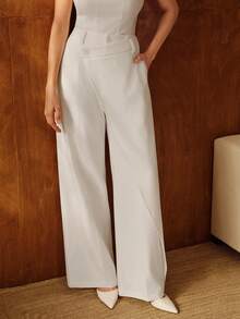 Anewsta Women's Solid Color Asymmetrical Waist Loose Draping Elegant Straight Pants, Suitable For Daily Commute And Party Occasions, Autumn