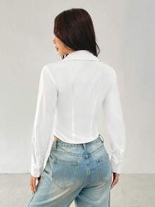 SHEIN EZwear Plus Size White Fitted Casual Shirt, Minimalist & Fashionable For Daily Wear - White - View 5
