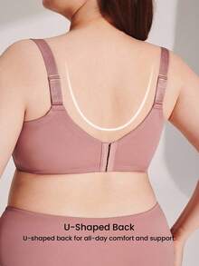 LUVLETTE Plus Unlined Full Coverage Side Support Brown Mesh Sheer Basic Breezy Comfort Minimizer Bra - Redwood - View 5