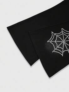 ROMWE MEN Street Life Men's Rhinestone Decor Drawstring Waist Spider Web Wide Leg Sweatpants