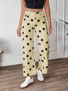 EMERY ROSE Quần jean ống rộng túi chéo chấm bi thường ngày dành cho nữ - Màu Khaki - Xem 8