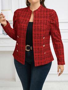 SHEIN Clasi Plus Size Women Metal Buckle Decor Tweed-Like Fabric Jacket, Elegant For Daily, Casual, Business Commute In Fall/Winter