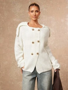 Lumalex Jesień Zima Spotkanie Impreza Bankiet Skromny Stary Pieniądze Kokietka Błyszczący Świąteczna impreza Rave Festiwal Wycieczka Wakacje Gorący Na zewnątrz Bogato warstwowy Sezon ślubny Bankiet Ceremonia Dojrzewania Duży kołnierz Gruby dzianinowy luźny krój Metalowy guzik Dwurzędowy damski sweter Biały kardigan zapinany na guziki Damski biały kardigan Biały kardigan z dzianiny Damski kardigan z dzianiny Biały kardigan z dzianiny - Morela - Zobacz 2